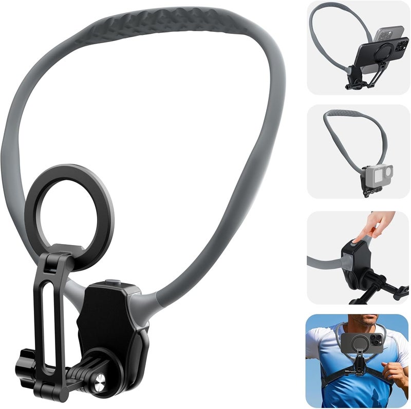 Beviliu Magnetic Neck Phone Holder for Recording, Hands Free POV/Vlog Neck Mount with Chest Strap, Video Filming for Cooking/Riding, Content Creator for iPhone 16 15 14 13 12 Android GoPro Insta360 - Image 1